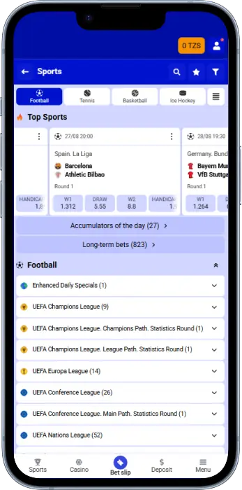Sports markets for betting in the PariPesa app