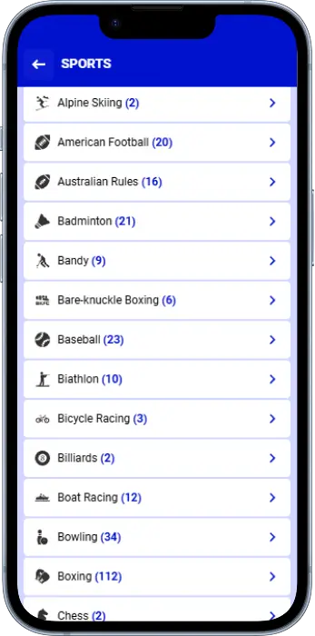 Catalog of sports disciplines for betting in the PariPesa Tanzania app