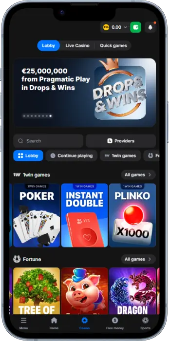 There are a large number of casino games available on the 1win app