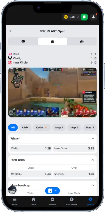 Live sport section of the 1win Tanzania app
