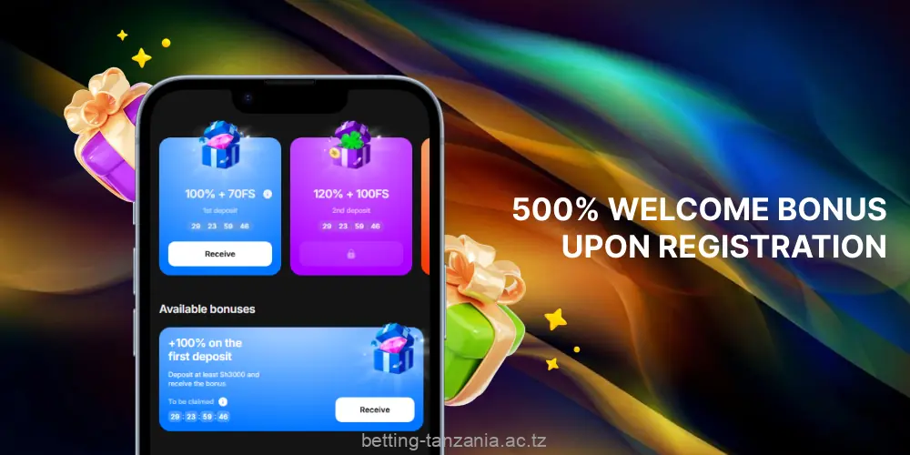 New players in Tanzania can receive a 500% bonus on their deposits