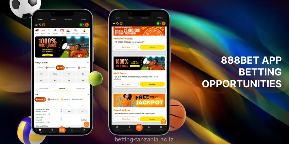 Users from Tanzania can deposit and bet on various sports through the 888bet app