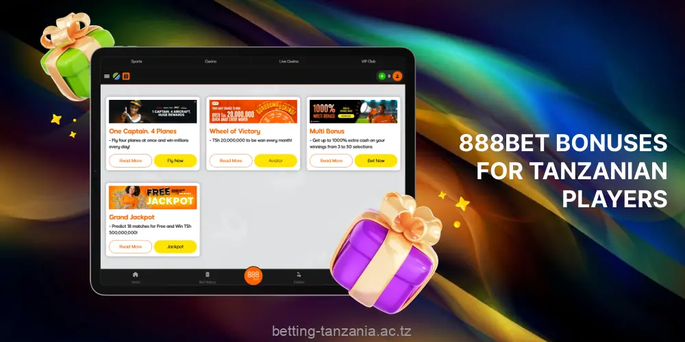 Players from Tanzania are able to enjoy bonuses from 888bet