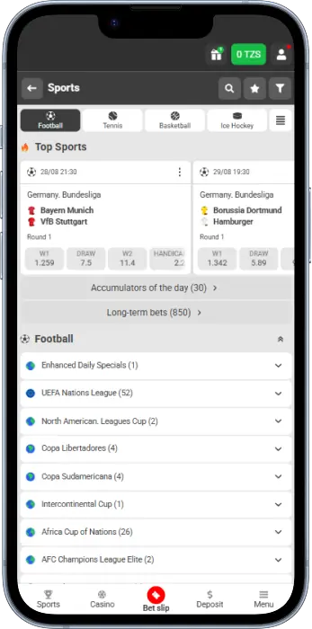 Players from Tanzania are able to bet on football through the 888STARZ app