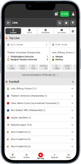 Live Betting section of the 888STARZ app