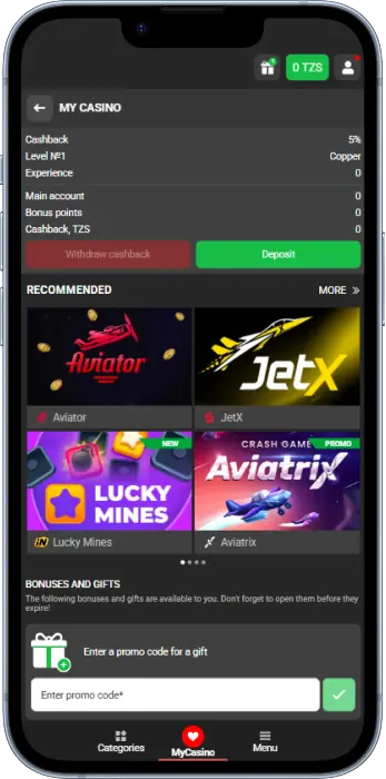 The 888STARZ Tanzania app offers a variety of casino games
