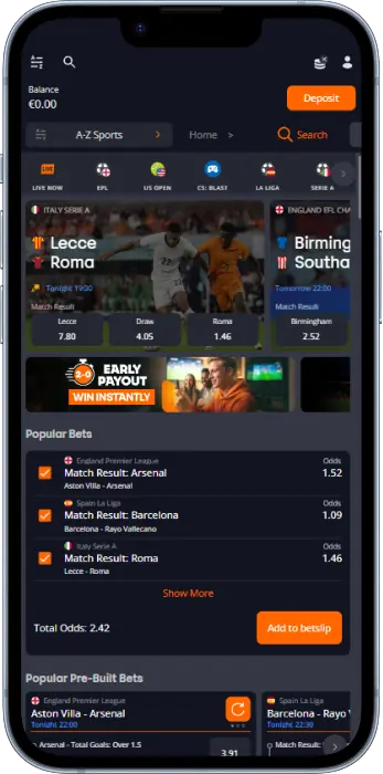 Sports betting in the Betsson app