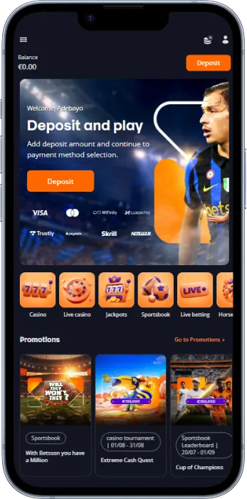 Betsson app main screen