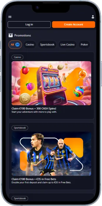 Bonuses section in the Betsson app