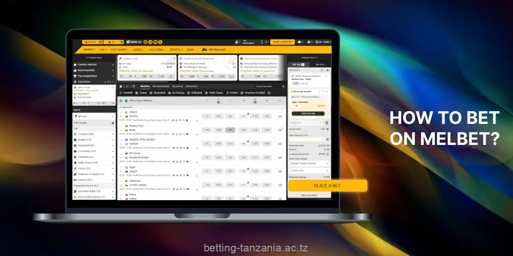 To make sports predictions on Melbet Tanzania website, you need to follow the following sequence of actions