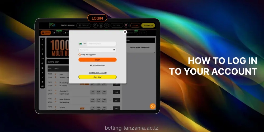 To log in to 888bet Tanzania, enter the details used during registration