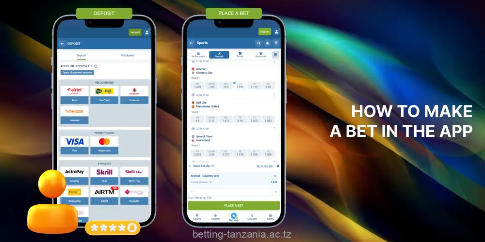 Players from Tanzania can place bets in the 1xBet app after registering and depositing funds