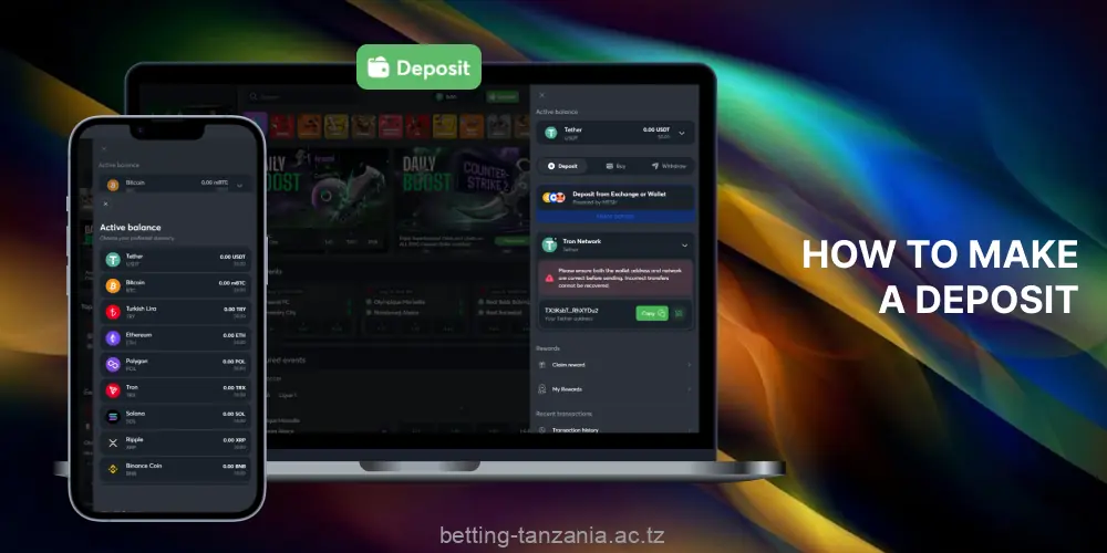 To top up balance Sportsbet.io Tanzania, you need to register in the system and log in to your account