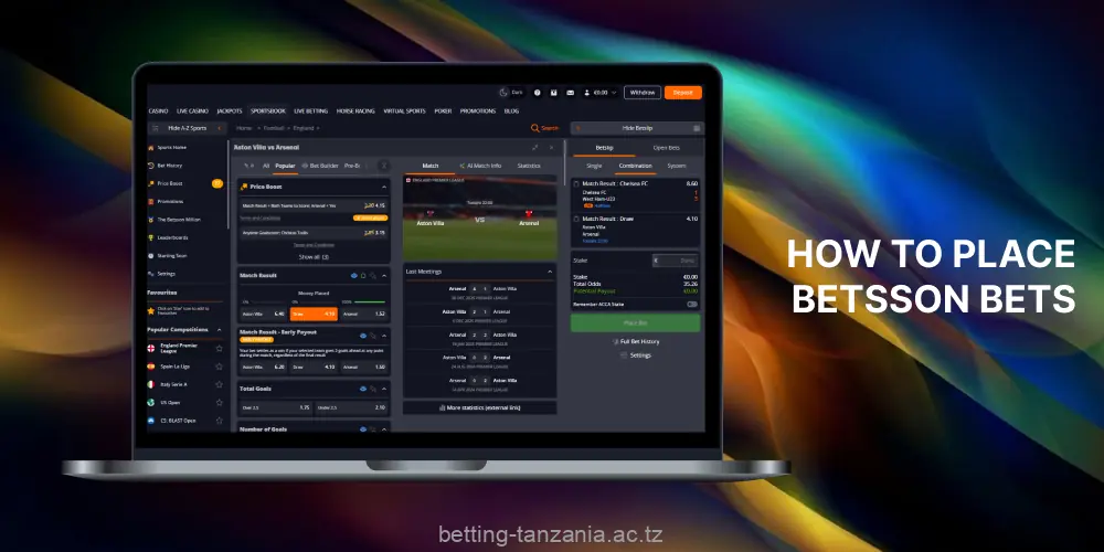 To place bets at Betsson, bettors from Tanzania must register and fund their accounts