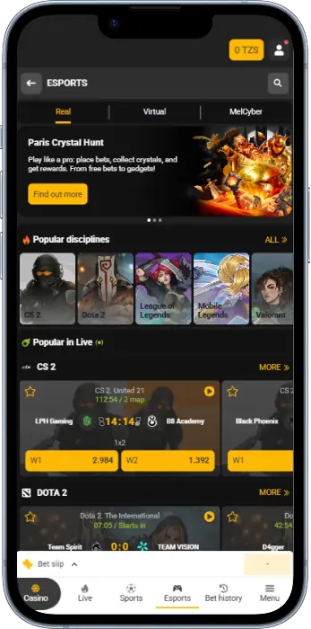 Betting on esports in the Melbet app