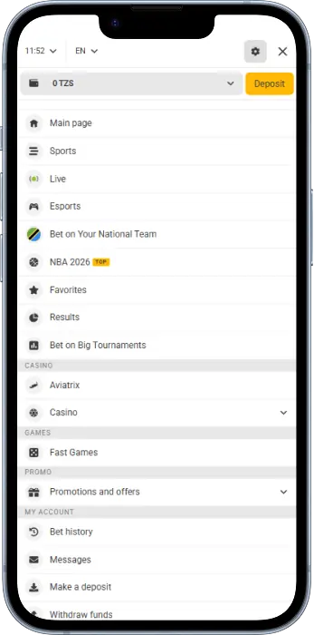Melbet app main menu