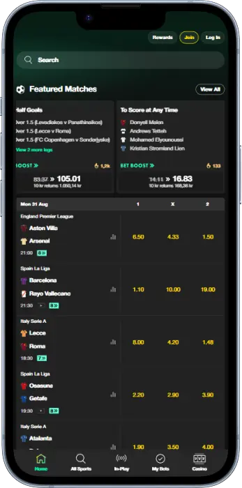 Bet365 app main screen