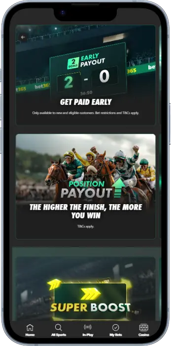 Promotions section in the Bet365 app