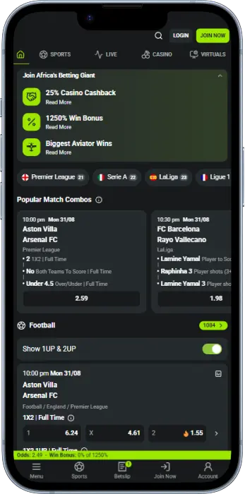 BetPawa app home screen