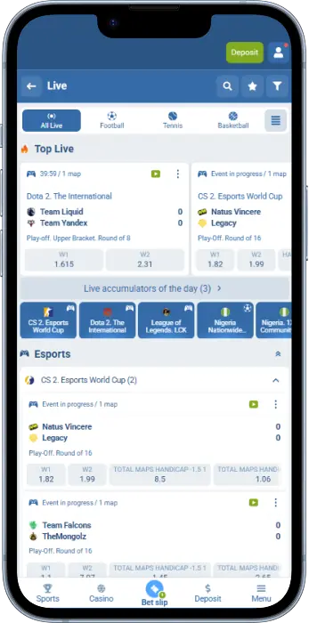The 1xBet app allows players from Tanzania to bet on sports in LIVE mode