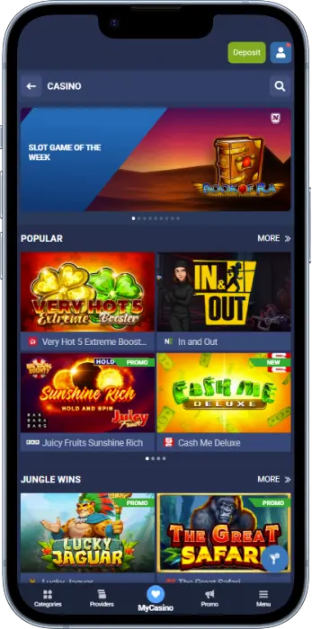 The 1xBet app contains an extensive collection of casino games