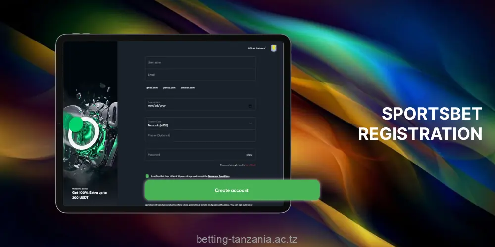 To register on Sportsbet.io, users from Tanzania should fill out a short questionnaire