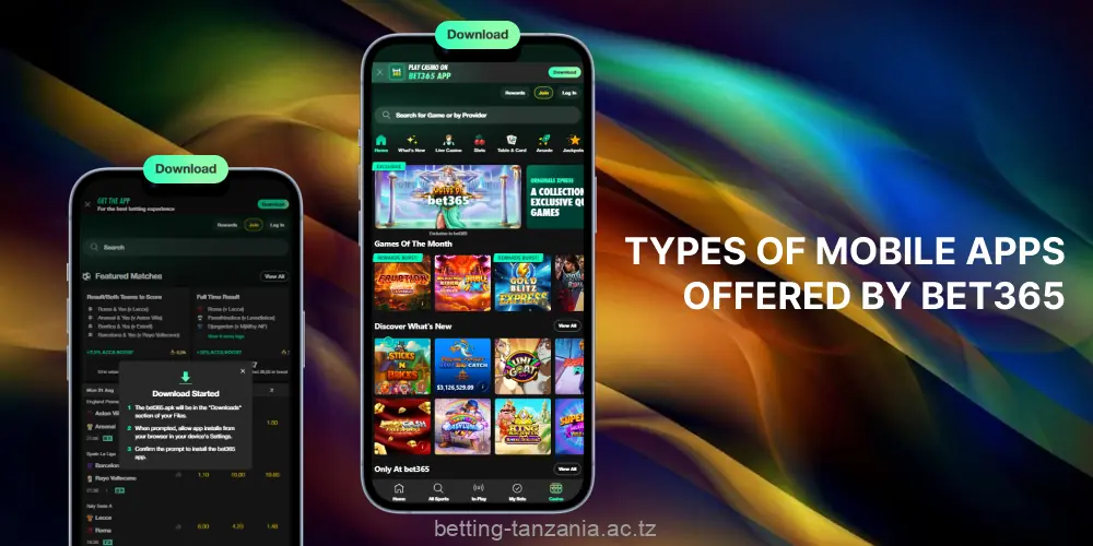 Bet365 offers several apps for Tanzanian users: for gambling, sports betting and authentication