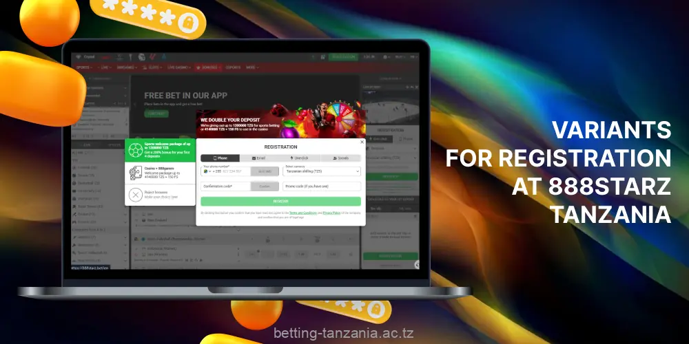 The registration process at 888STARZ Tanzania is available in several ways