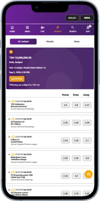 Jackpot section in the BikoSports Tanzania app