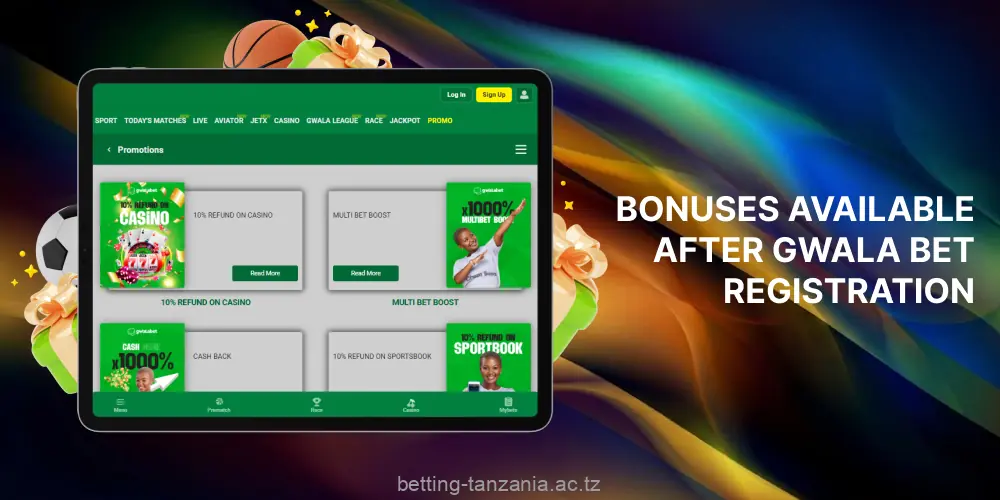 After registering with GwalaBet, players from Tanzania can take advantage of bonuses