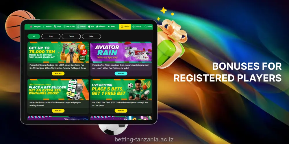 Premier Bet offers registered players from Tanzania a wide range of bonuses and promotions
