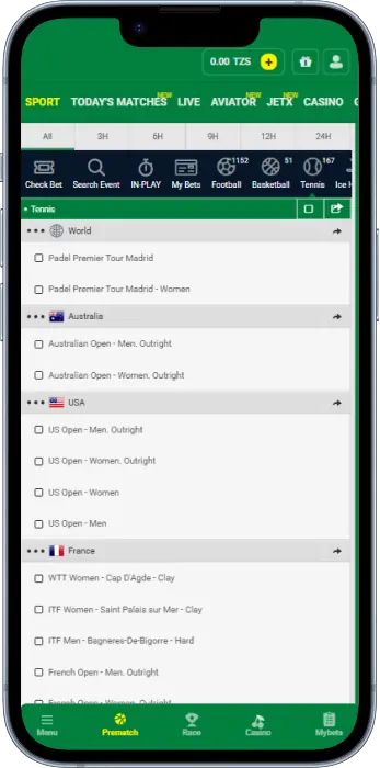 Players from Tanzania can bet on tennis and other sports on the GwalaBet app