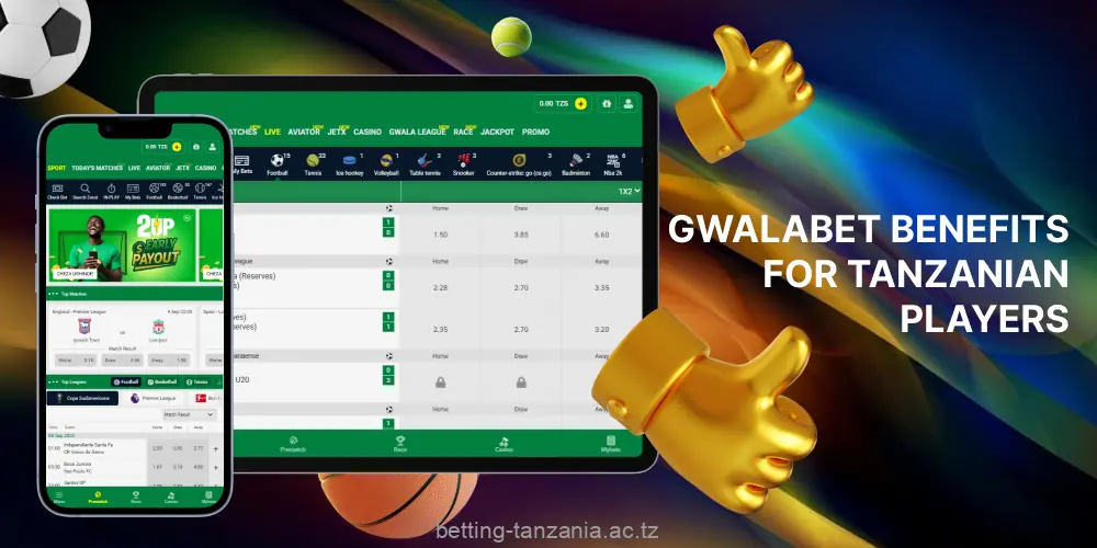 Gwala Bet in Tanzania provides many gambling and betting options