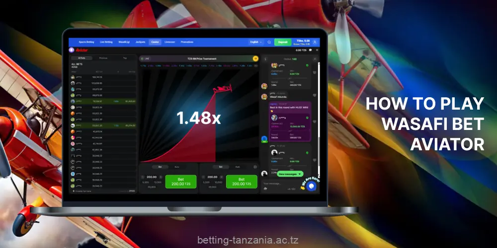 To participate in the Aviator crash game on the Wasafi Bet website, Tanzanian players must have an account created, a deposit made, and the game selected in the casino section