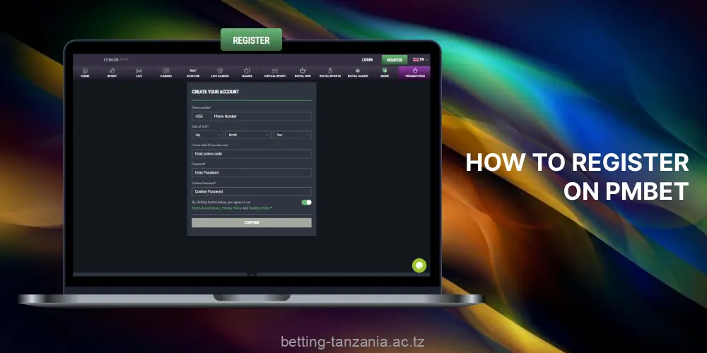 Pmbet account registration conditions for users from Tanzania
