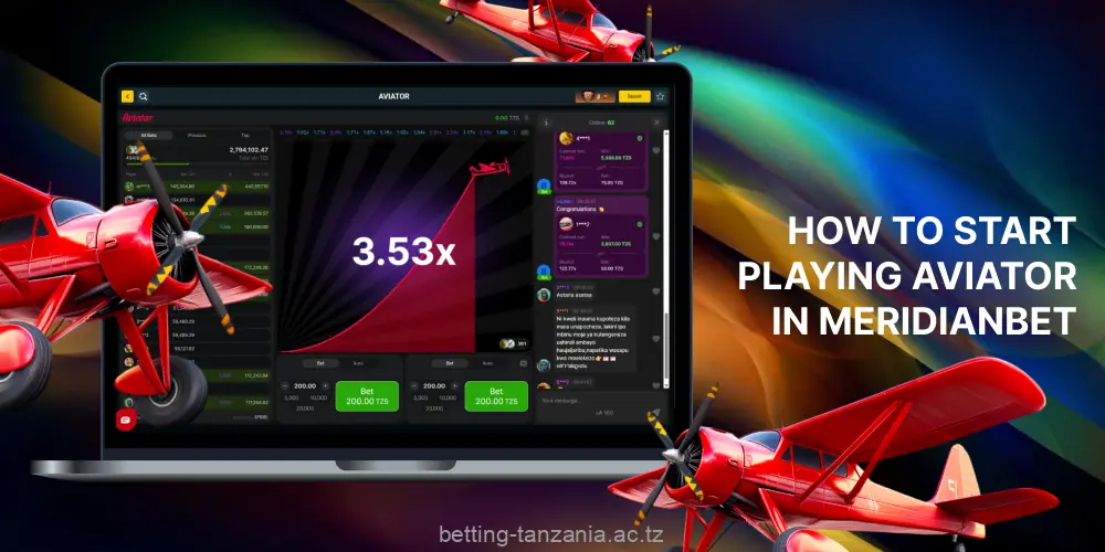Tanzanian players must register and deposit funds to play Aviator for real money at Meridian Bet