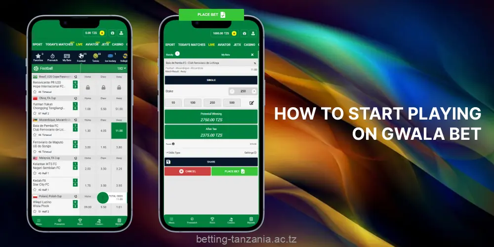 To play at GwalaBet for real money, players from Tanzania need to register and deposit their balance