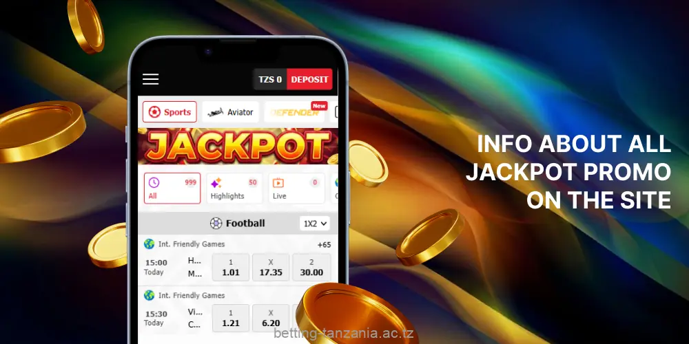 Information about jackpots on the M-Bet website for players from Tanzania