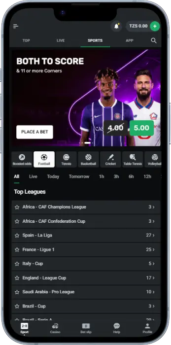 Sports disciplines and matches in the Leon Bet Tanzania app