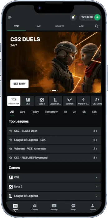 Esports betting in the Leon Bet Tanzania app