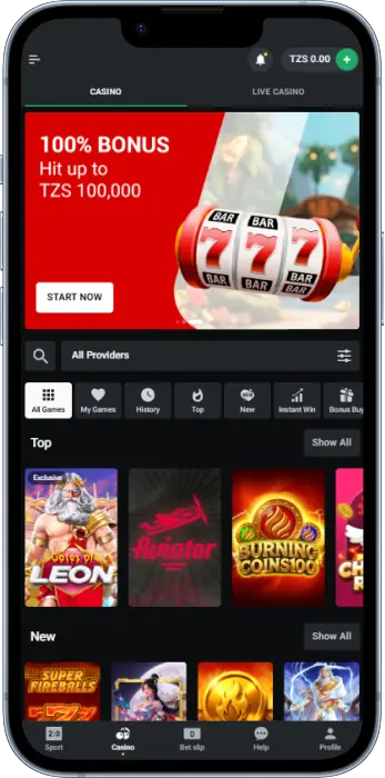 Casino section in the Leon Bet app