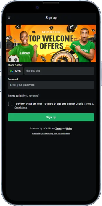 Leon Bet application registration form