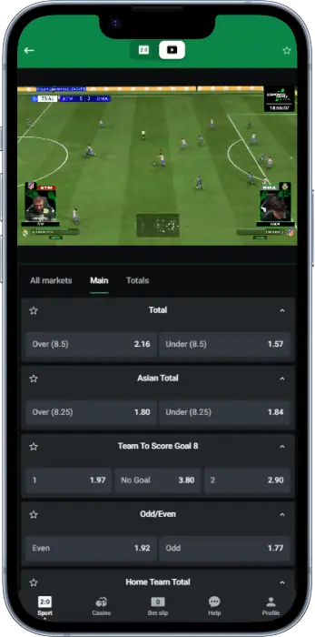 Live section in the Leon Bet app