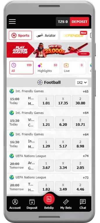 The M-Bet contains sporting events for betting on the home screen