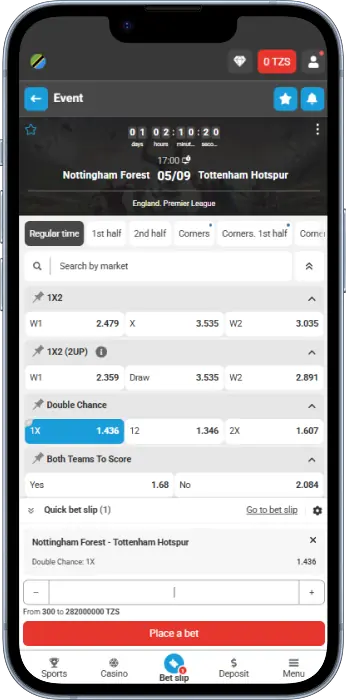 The Megapari Tanzania app offers various betting options on sporting events