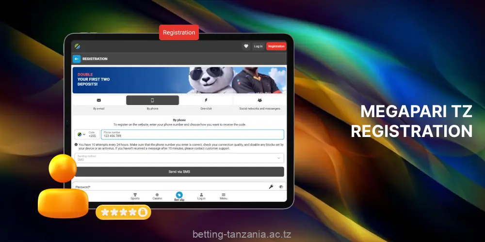 Megapari offers players from Tanzania to register via email, phone number or social media