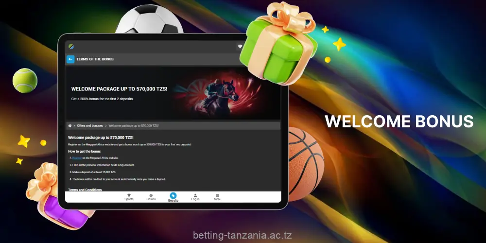 Megapari offers players from Tanzania a welcome bonus on their first two deposits