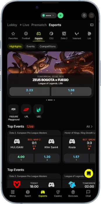 Esports betting on the Parimatch Tanzania application