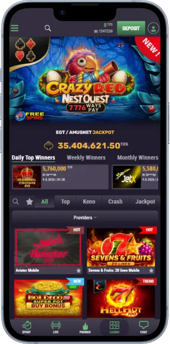 Casino section of the Pmbet Tanzania app