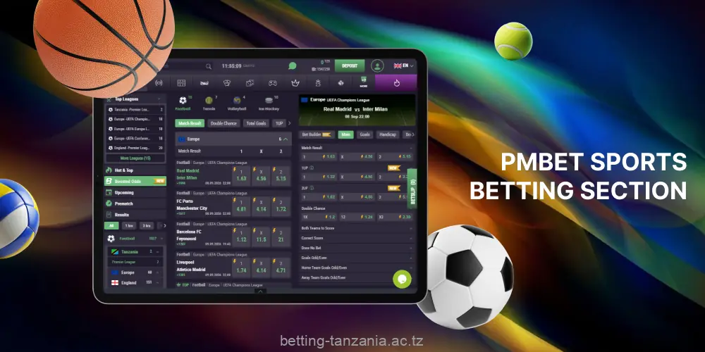 Sports betting markets at Pmbet Tanzania